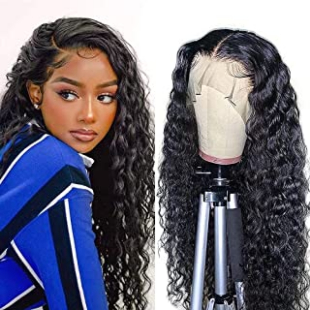 High quality Natural Color Brazilian Virgin 100% Human Hair 4x4 lace wig deep wa